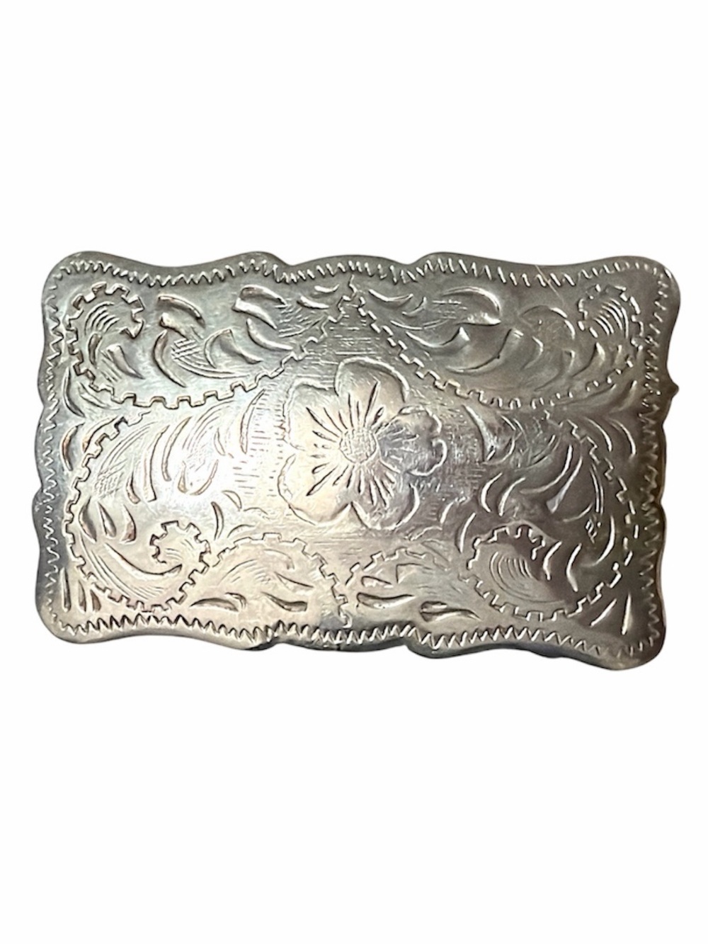 Nickel Plated Engraved Floral Silver Western Cowgirl Boho  Belt Buckle